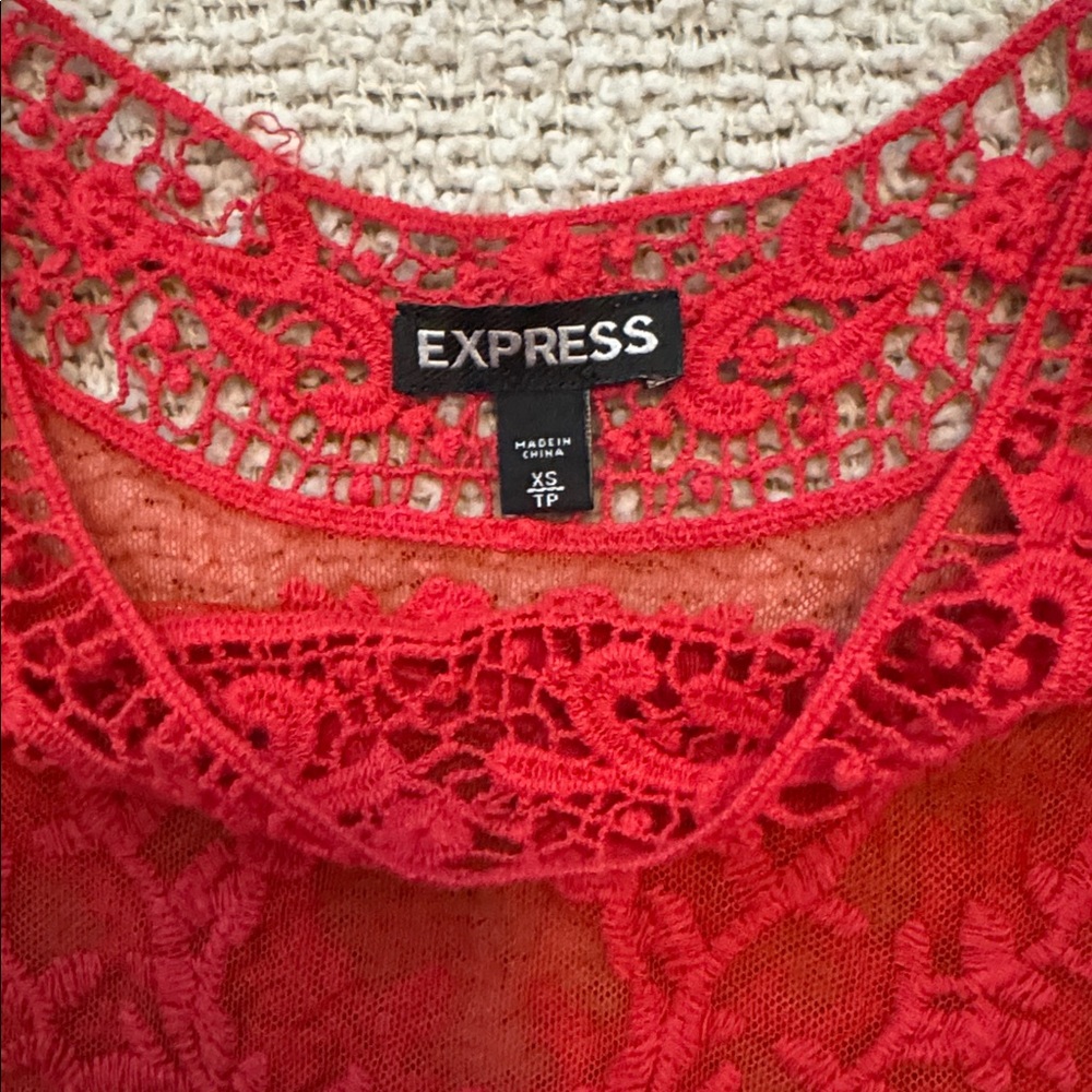 Express Vibrant Red Lace Long Sleeve Top | XS - Picture 2 of 4